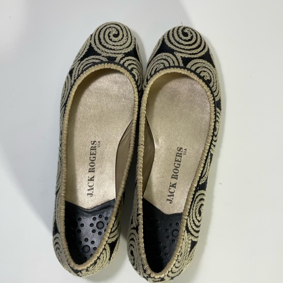 Jack Rogers Flats Black Fabric Upper Tan Cord Wrapped Design Leather Soles - Picture 9 of 16